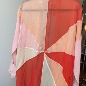 Free People Peach & Pink Button Up
